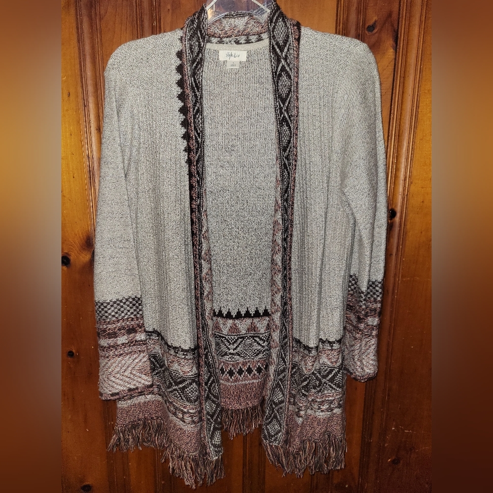 Style & Co- Open Front Cardigan With Fringe- Women's Large